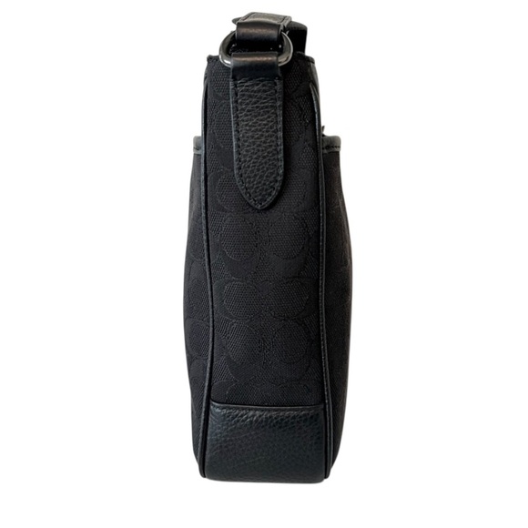 Coach Thompson Signature Stripe Messenger Crossbody Bag | Black Leather Canvas - Picture 8 of 16